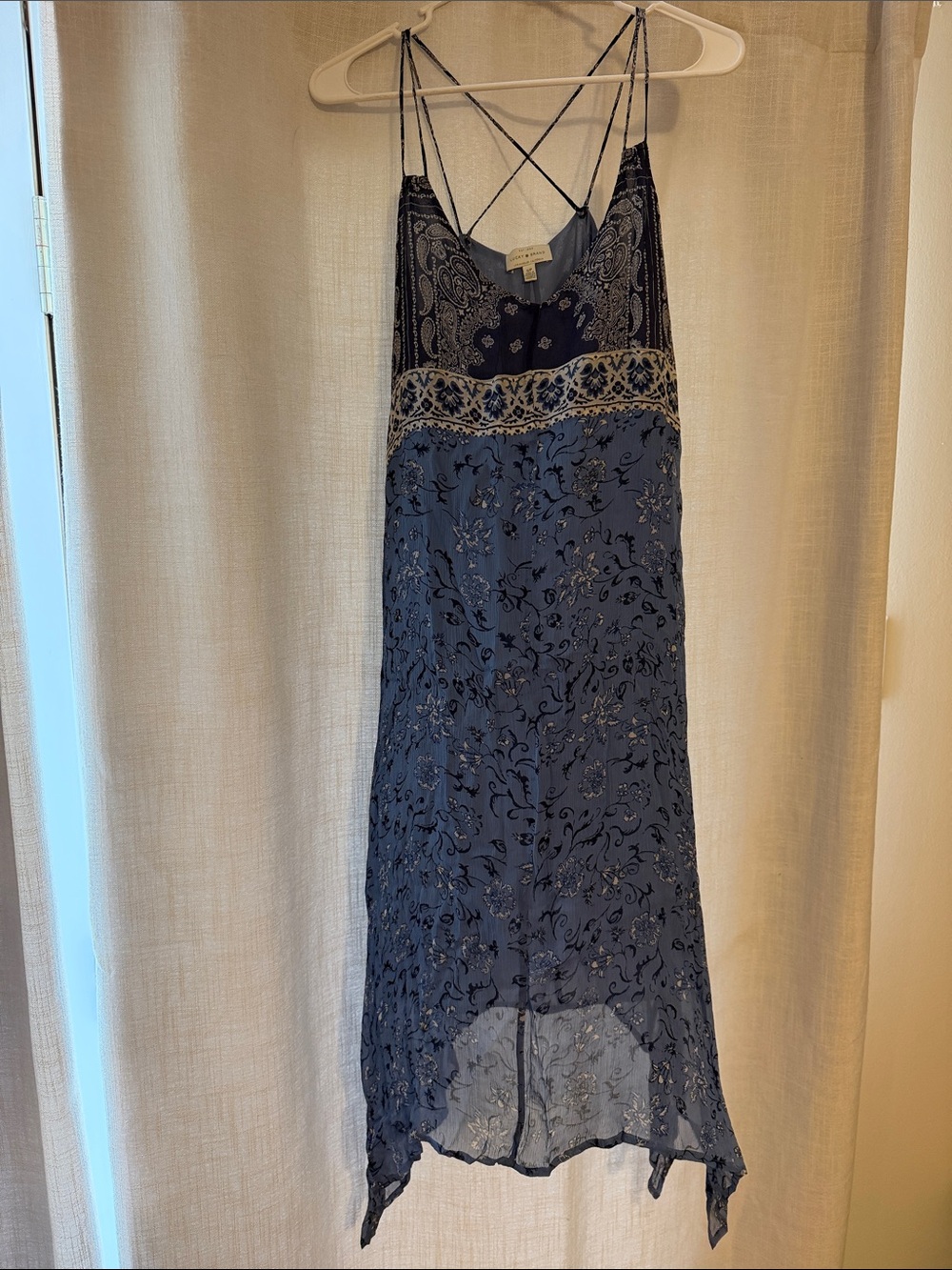 Lucky Brand Blue Paisley Asymmetrical Slip Dress
